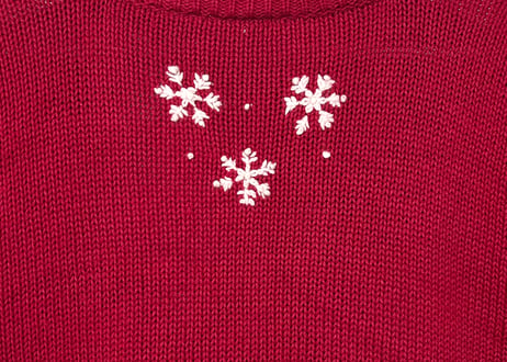 刺繍 ニット カーディガン 鳥 家 雪 冬 赤 ファンシー レトロ カントリー 個性的 おしゃれ かわいい ヴィンテージ vintage used 古着/club723 クラブ723(N723)