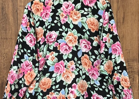 花柄 シャツ バラ 長袖 丸襟 カラフル レトロ 個性的 派手柄 おしゃれ かわいい ヴィンテージ used vintage 古着/club723 クラブ723(N638)