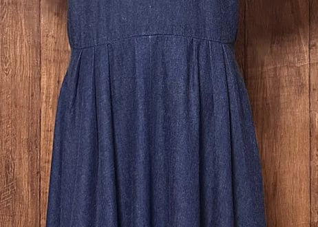 デニム ロング マキシ ワンピース レース ポケット 前あき ヴィンテージ レトロ カントリー ガーリー おしゃれ かわいい vintage used 古着/club723 クラブ723(N639)