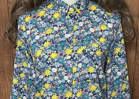 花柄 シャツ OLD NAVY オールドネイビー 長袖 胸ポケット カラフル レトロ おしゃれ かわいい ヴィンテージ used vintage 古着/club723 クラブ723(N637)