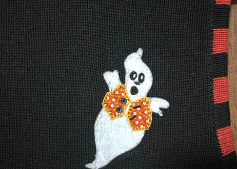 ハロウィン ハロウィーン ニットベスト おばけ 黒 刺繍 装飾 星 月 ファンシー レトロ 個性的 かわいい ヴィンテージ USA 古着/club723 クラブ723(N708)