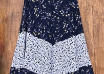 小花柄 ロング ワンピース 紺 ネイビー 半袖 レーヨン レトロ カントリー 個性的 おしゃれ かわいい ヴィンテージ USA vintage used 古着/club723 クラブ723(N694)