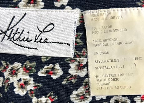 小花 柄 ロング マキシ ワンピース 紺 ネイビー レトロ カントリー ガーリー かわいい USA ヴィンテージ vintage used 古着/club723(N515)