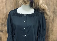 黒　ブラック　ブラウス　レース　スクエア　ガーリー　カントリー　ロリータ　ヴィンテージ　 vintage ユーズド used 古着/club723 (N30)