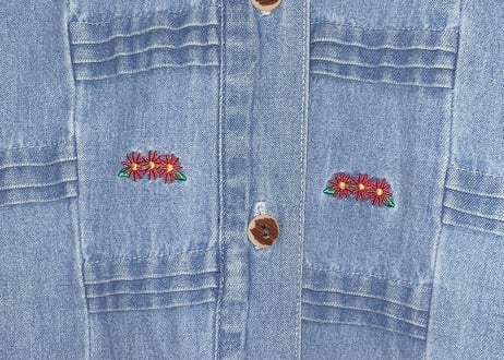 デニム シャツ 刺繍 花 小花 大きめ 大きい ゆったり 長袖 アメリカン カントリー レトロ チロリアン USA ヴィンテージ used vintage 古着/club723(N420)
