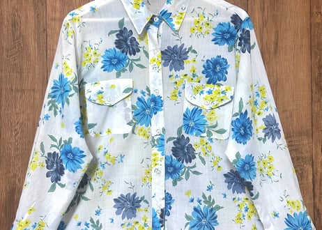 花柄 総柄 シャツ 白 長袖 胸ポケット カラフル レトロ おしゃれ かわいい かっこいい ヴィンテージ used vintage 古着/club723 クラブ723(N808)