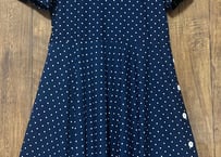 ドット柄 水玉 ワンピース 紺 ネイビー ヴィンテージ レトロ クラシカル ロマンチック ガーリー おしゃれ かわいい USA vintage used 古着/club723 クラブ723(N698)