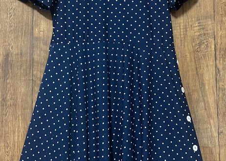 ドット柄 水玉 ワンピース 紺 ネイビー ヴィンテージ レトロ クラシカル ロマンチック ガーリー おしゃれ かわいい USA vintage used 古着/club723 クラブ723(N698)