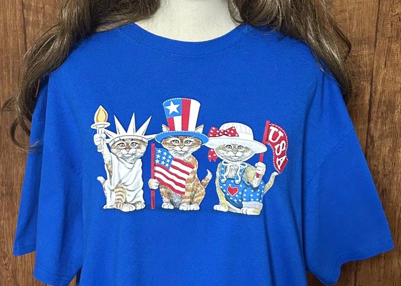 ネコ 猫 ねこ Tシャツ 半袖 青 ブルー USA アメリカン レトロ 個性的