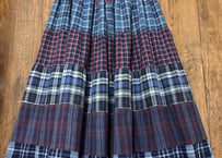 チェック 柄 ロング ティアード ボリューム スカート レトロ カントリー ガーリー おしゃれ かわいい ヴィンテージ USA vintage used 古着/club723 クラブ723(N695)