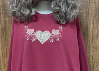 ワインレッド エンジ スウェット 刺繍 装飾 ハート 大きめ 大きい ビッグ ゆったり 個性的 レトロ アメリカン カントリー USA ヴィンテージ 古着/club723(N197)