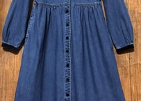 デニム ロング マキシ ワンピース 長袖 前あき コート ヴィンテージ レトロ カントリー おしゃれ かわいい USA vintage used 古着/club723 クラブ723(N617)