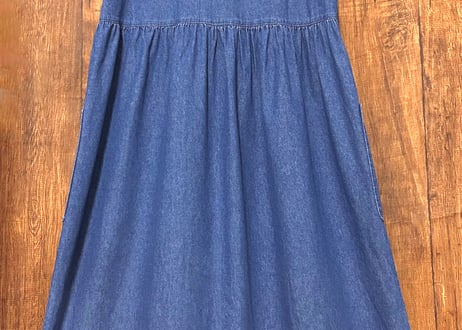 デニム ロング マキシ ワンピース レース 半袖 ヴィンテージ レトロ カントリー ガーリー おしゃれ かわいい USA vintage used 古着/club723 クラブ723(N679)