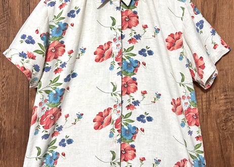 花 柄 シャツ 半袖 カラフル レトロ カントリー ガーリー 個性的 おしゃれ かわいい USA ヴィンテージ used vintage 古着/club723(N527)