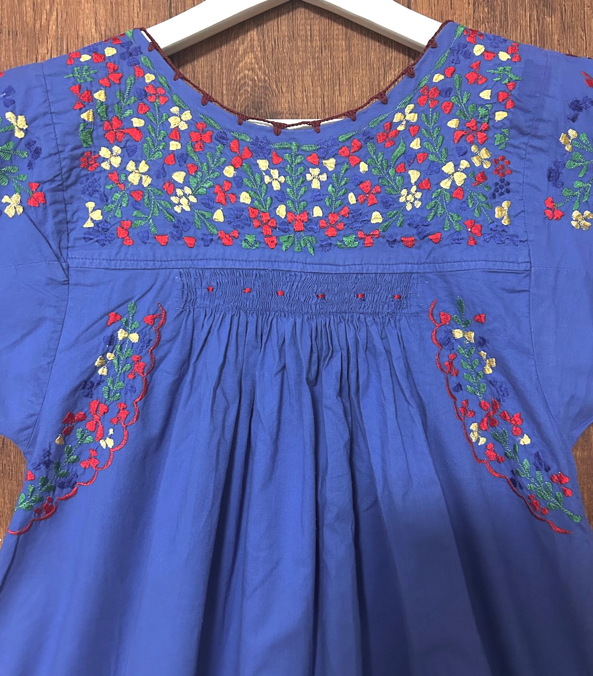 刺繍 ワンピース 花 青 ブルー ポケット エスニック ヒッピー カラフル 
