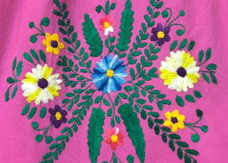 メキシカン ワンピース ピンク 花 鳥 刺繍 手刺繍 ヴィンテージ エスニック ヒッピー カラフル メキシコ おしゃれ かわいい 古着/club723 クラブ723(N807)