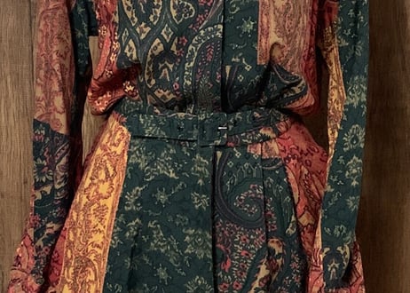 ロング マキシ ワンピース ペイズリー 総柄 長袖 レトロ エスニック カラフル パッチワーク風 USA ヴィンテージ vintage used 古着/club723(N360)