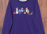 刺繍 スウェット スエット トレーナー 動物 うさぎ アライグマ きつね きのこ パープル 紫 二重襟 レトロ ファンシー かわいい 古着/club723 クラブ723(N703)