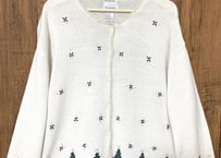 クリスマス アグリー セーター ニット カーデ 白 刺繍 手刺繍 ツリー クリスマスツリー アメリカン カントリー レトロ 個性的 かわいい vintage used 古着/club723(N382)
