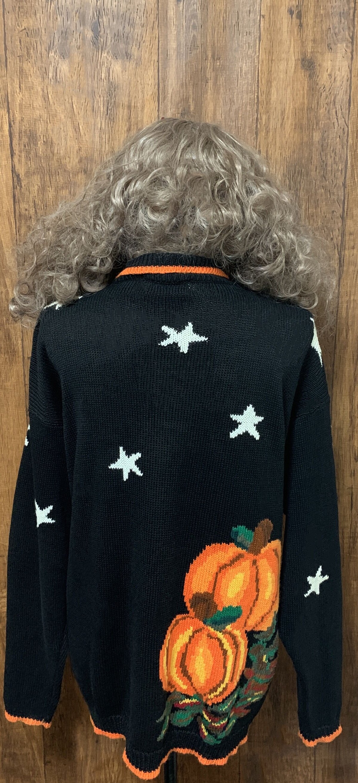ハロウィン　カボチャ　パンプキン　ニット　カーデ　かわいい　黒　刺繍　古着 ハロウィン ハロウィーン ニット セーター カーディガン 黒 カボチャ