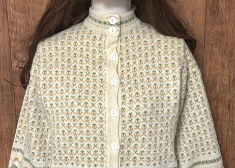ウール ニット カーディガン カーデ 長袖 花 柄 レトロ カントリー ガーリー おしゃれ かわいい 個性的 ヴィンテージ vintage used 古着/club723 クラブ723(N764)