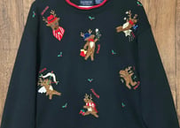 クリスマス アグリー セーター ニット 黒 刺繍 装飾 トナカイ アメリカン ファンシー かわいい ヴィンテージ USA vintage used 古着/club723 クラブ723(N732)