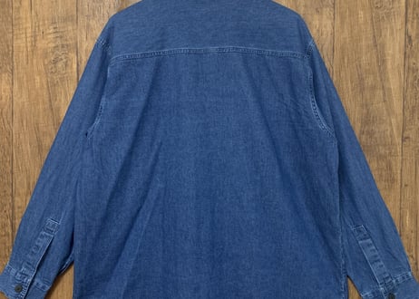 赤い鳥　クリスマス　デニム　シャツ　大きめ　ビッグ　XL 刺繍　アップリケ　家　リボン　アメリカン　カントリー　ヴィンテージ vintage used USA 古着/club723 (N151)