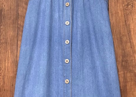 デニム ロング ワンピース 花 装飾 半袖 ヴィンテージ レトロ カントリー ガーリー おしゃれ かわいい USA 古着/club723 クラブ723(N673)