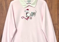クリスマス スウェット スエット トレーナー ネコ 猫 動物 ピンク 襟付き ファンシー かわいい おしゃれ ヴィンテージ vintage used 古着/club723 クラブ723(N747)