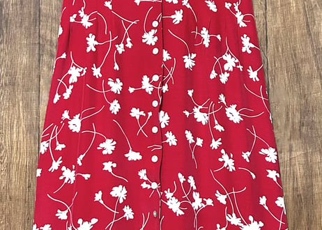 ロング マキシ ワンピース 花 フラワー 半袖 ボタン 赤 レトロ カラフル 個性的 おしゃれ かわいい ヴィンテージ vintage used 古着/club723 クラブ723(N658)
