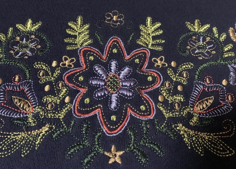 古着　スウェット　トレーナー　ヴィンテージ　フラワー刺繍　レトロ 刺繍 スウェット スエット トレーナー 花 紺 ネイビー 長袖 レトロ