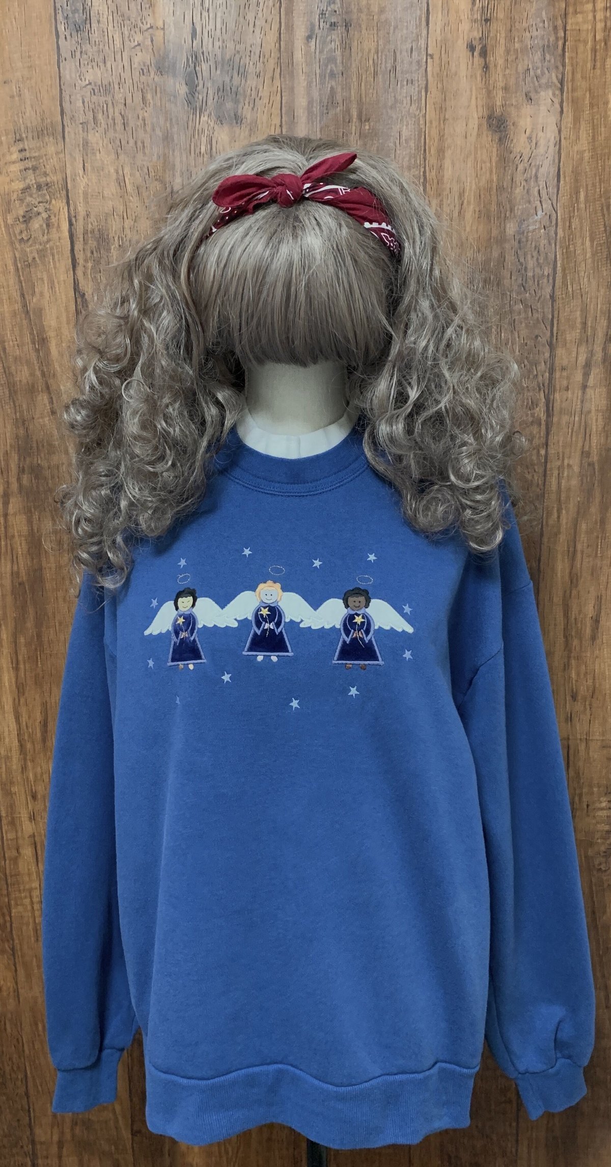 天使 エンジェル ブルー スウェット スエット トレーナー 刺繍