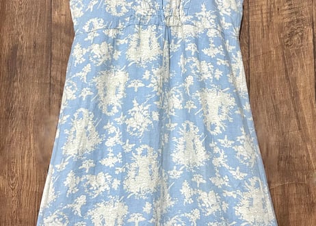 ヴィンテージ リネン ロング ワンピース ジャンパースカート 花 風景 カントリー レトロ おしゃれ かわいい 個性的 USA vintage used 古着/club723 クラブ723(N781)