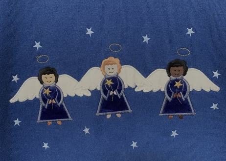 天使　エンジェル　ブルー　スウェット　スエット　トレーナー　刺繍　アップリケ　二重襟　アメリカ　USA ヴィンテージ　ユーズド  vintage used 古着(N212)