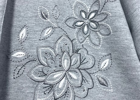 刺繍 スウェット スエット カーディガン 花 グレー 薄グレー レトロ カントリー 個性的 おしゃれ かわいい USA vintage used 古着/club723(N463)