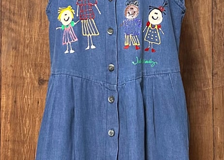 デニム ロング ワンピース 袖なし ノースリーブ ポケット 人形 人 家 ヴィンテージ レトロ カントリー おしゃれ かわいい 個性的 USA 古着/club723 クラブ723(N689)