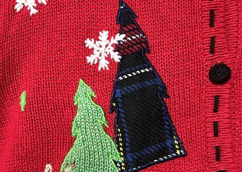 クリスマス アグリー ニット カーディガン 赤 刺繍 装飾 スノーマン