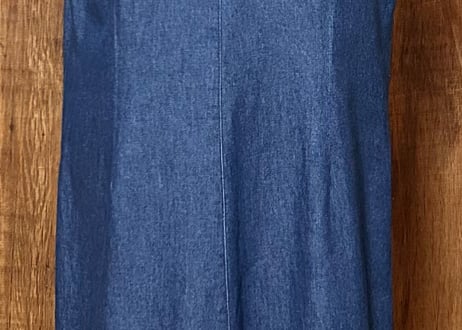 デニム ロング マキシ ワンピース ジャンパースカート 袖なし ボタン ポケット レトロ カントリー おしゃれ かわいい ヴィンテージ vintage used 古着/club723(N526)