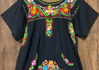 メキシカン メキシコ 刺繍 トップス ブラウス 花 鳥 エスニック カラフル 黒 ブラック おしゃれ かわいい ヴィンテージ USA 古着/club723 クラブ723(N810)
