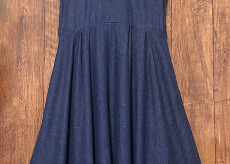 デニム ロング マキシ ワンピース レース ポケット 前あき ヴィンテージ レトロ カントリー ガーリー おしゃれ かわいい vintage used 古着/club723 クラブ723(N639)