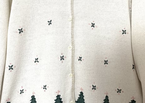 クリスマス アグリー セーター ニット カーデ 白 刺繍 手刺繍 ツリー クリスマスツリー アメリカン カントリー レトロ 個性的 かわいい vintage used 古着/club723(N382)