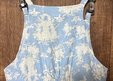 ヴィンテージ リネン ロング ワンピース ジャンパースカート 花 風景 カントリー レトロ おしゃれ かわいい 個性的 USA vintage used 古着/club723 クラブ723(N781)