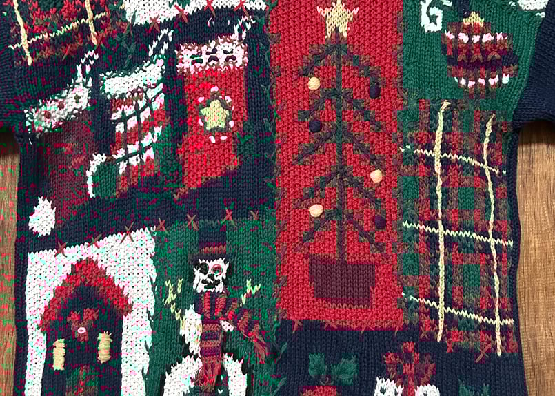 クリスマス　アグリーセーター　USA古着　ベスト　ブラック　刺繍　サンタクロース クリスマス アグリー セーター ニット 紺 ネイビー 刺繍