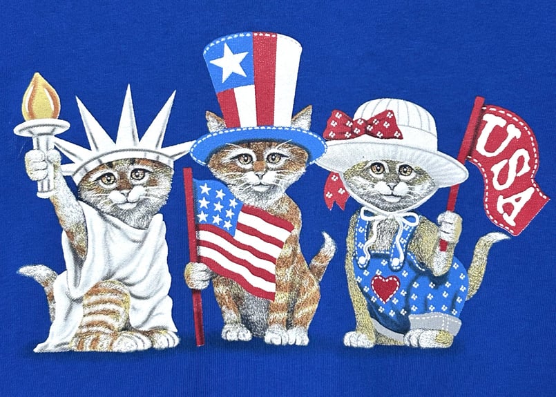 ネコ 猫 ねこ Tシャツ 半袖 青 ブルー USA アメリカン レトロ 個性的