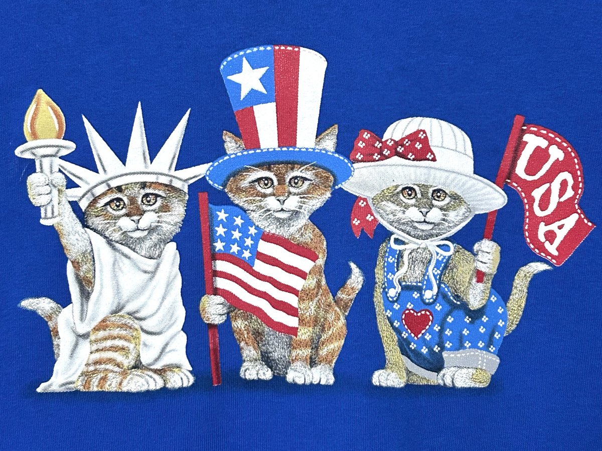 ネコ 猫 ねこ Tシャツ 半袖 青 ブルー USA アメリカン レトロ 個性的 