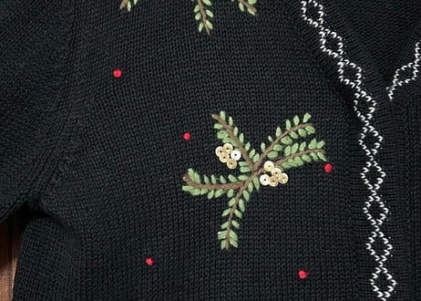刺繍 ニット カーディガン カーデ 黒 クリスマス アグリー セーター 赤い鳥 ヴィンテージ レトロ おしゃれ かわいい vintage used 古着/club723 クラブ723(N593)