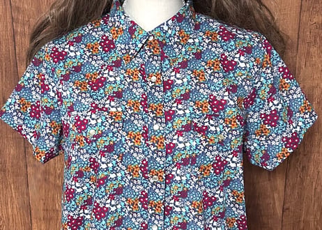 花柄 小花柄 シャツ 半袖 胸ポケット カラフル レトロ カントリー おしゃれ かわいい USA ヴィンテージ used vintage 古着/club723 クラブ723(N700)
