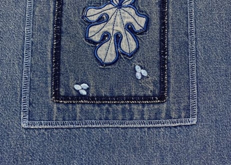 刺繍 デニム ワンピース 葉 ジャンパースカート ジャンスカ レトロ カントリー アメリカン USA ヴィンテージ vintage used 古着/club723(N301)