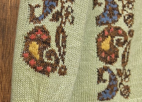 ニット カーディガン カーデ 長袖 グリーン 黄緑 刺繍 ヨーロッパ ヴィンテージ カラフル レトロ カントリー おしゃれ vintage used 古着/club723 クラブ723(N719)