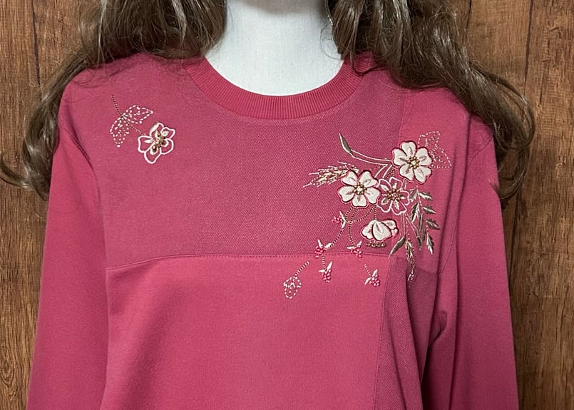 6点¥10,000 ビンテージ 古着 卸 レトロ 80's 花刺繍スウェット 花 刺繍 スウェット スエット トレーナー ピンク おしゃれ 装飾